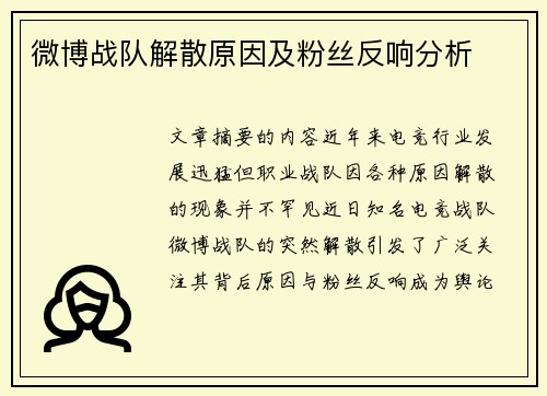 微博战队解散原因及粉丝反响分析